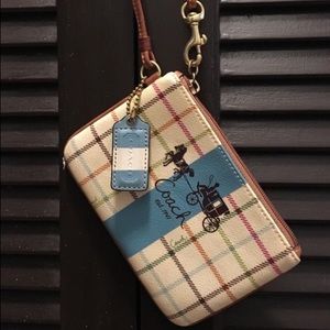 Small COACH plaid brown leather wristlet